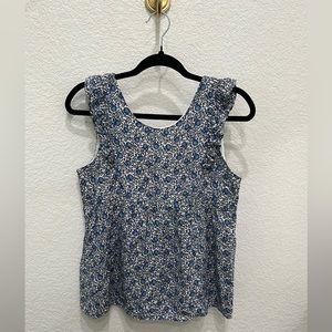 Sézane Sezane Floral Blue White Sleeveless Ruffle Blouse Size 4
